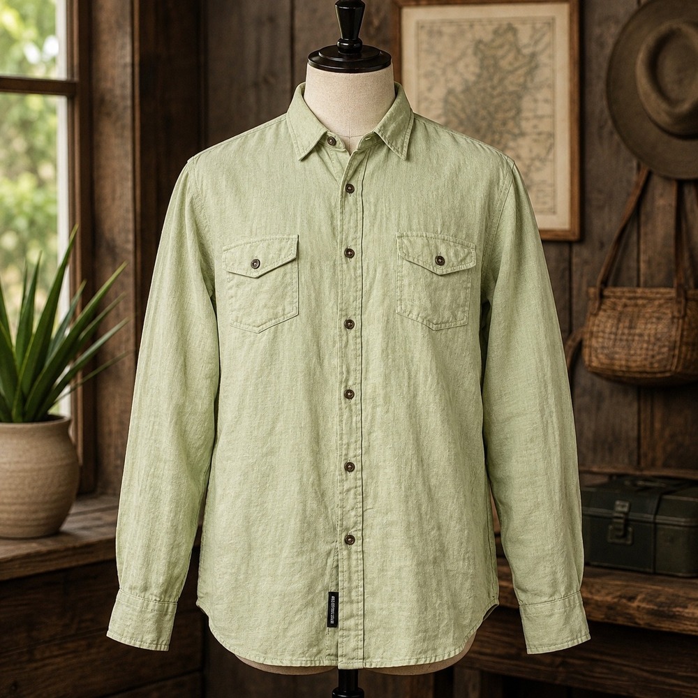Report Collection 100% Linen Shirt Mens XXL Sage Green Long Sleeve Button Down